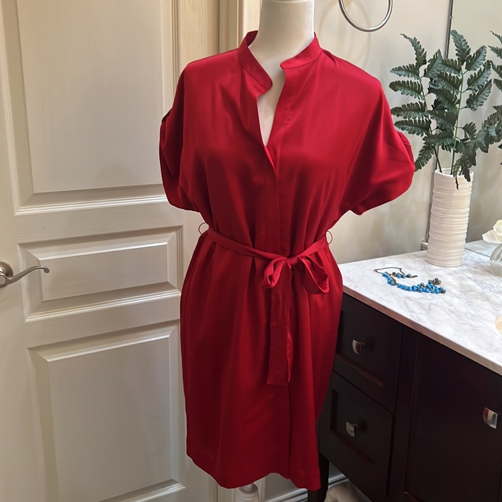 Ann Taylor Red Belted Shirt Dress